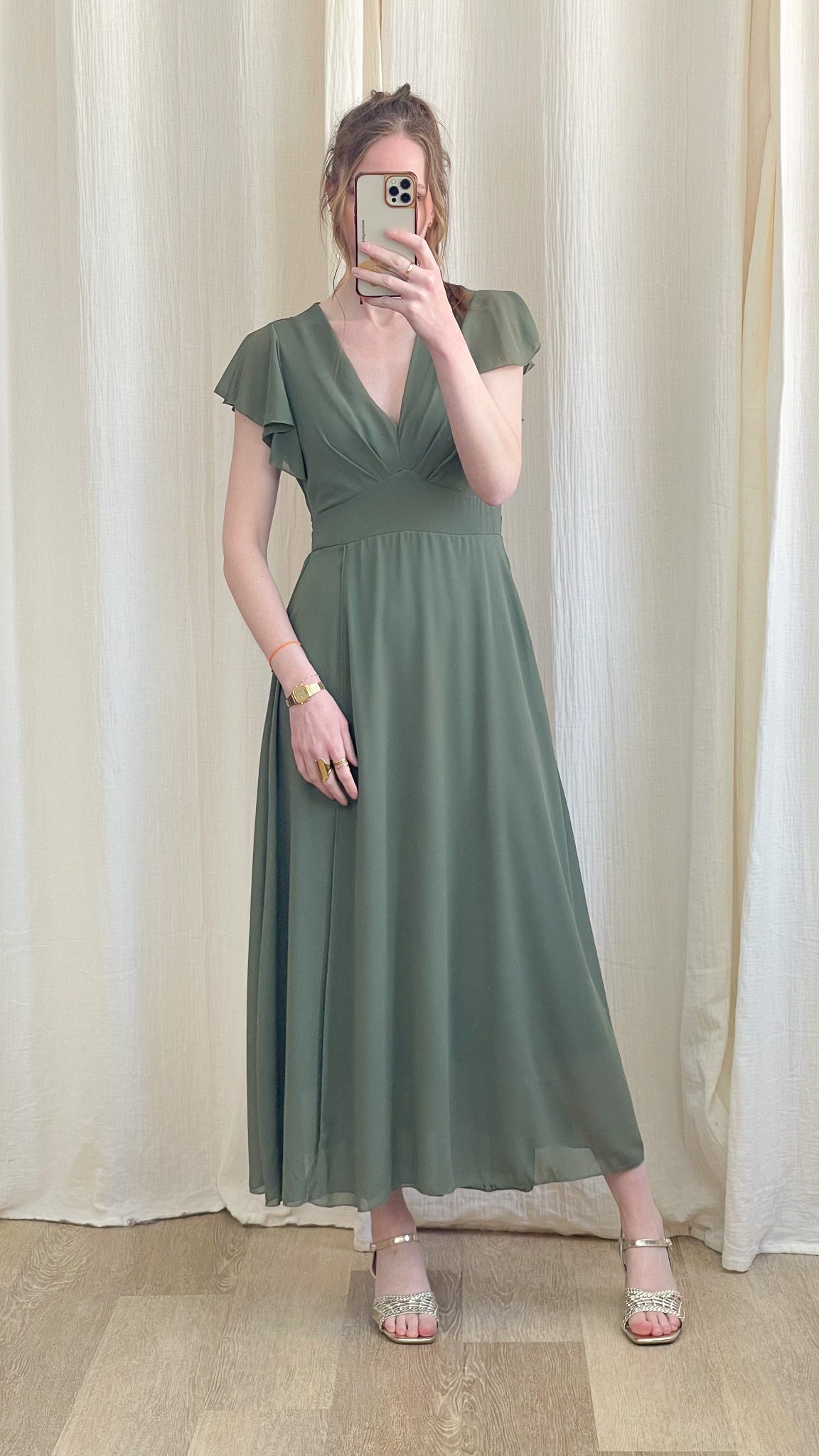 Robe Manon – Robe longue fluide décolleté cache-cœur manches volantées