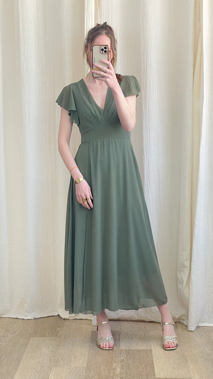 Robe Manon – Robe longue fluide décolleté cache-cœur manches volantées