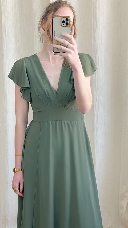 Robe Manon – Robe longue fluide décolleté cache-cœur manches volantées