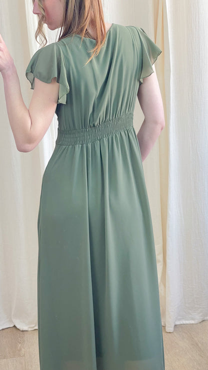 Robe Manon – Robe longue fluide décolleté cache-cœur manches volantées