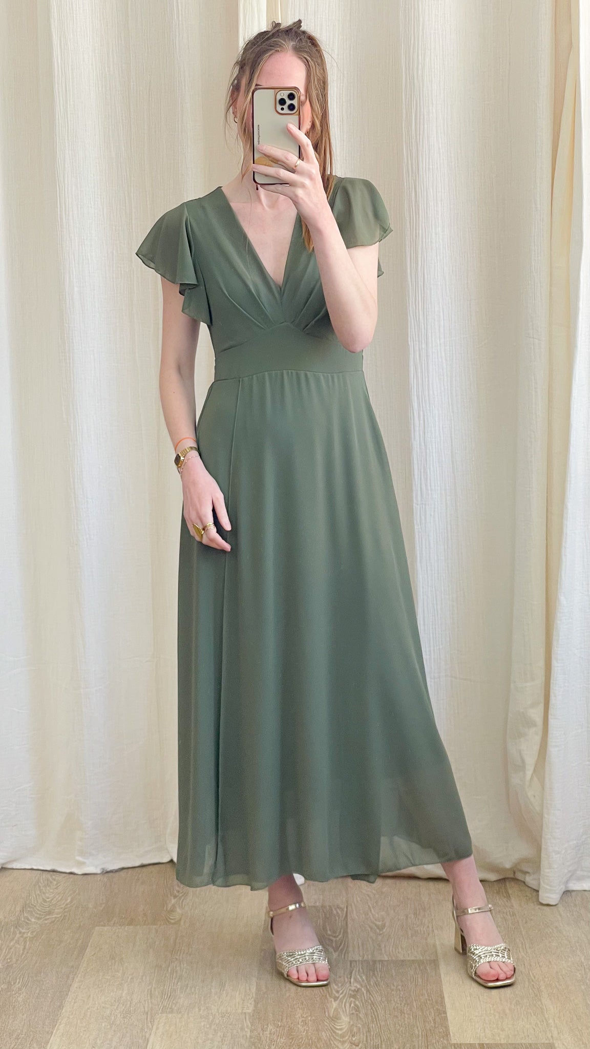 Robe Manon – Robe longue fluide décolleté cache-cœur manches volantées