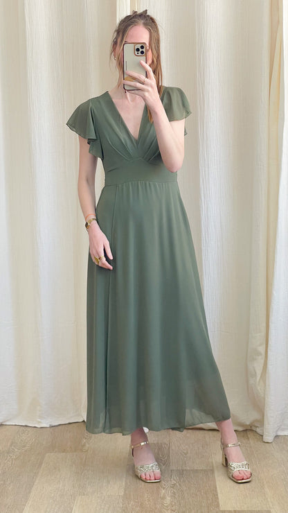Robe Manon – Robe longue fluide décolleté cache-cœur manches volantées