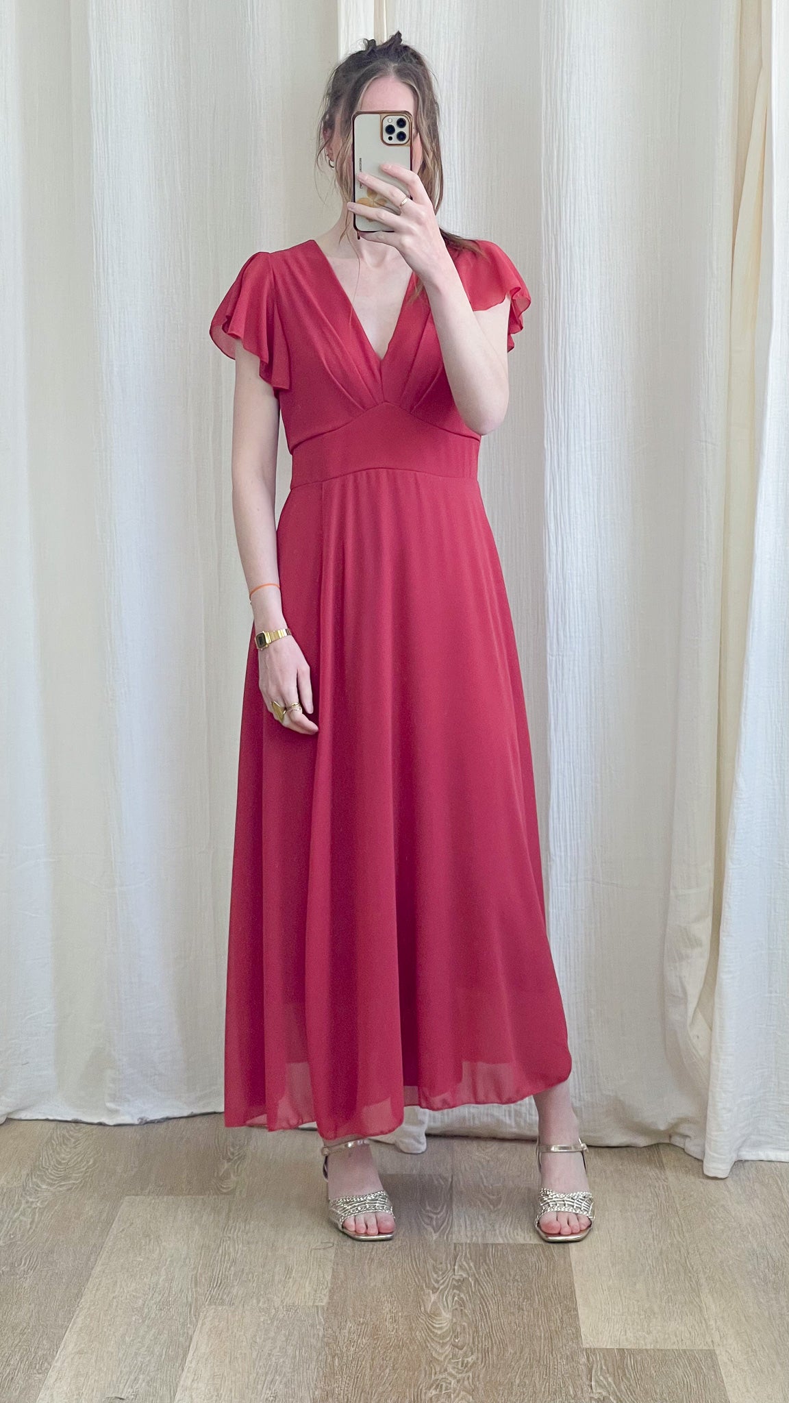 Robe Manon – Robe longue fluide décolleté cache-cœur manches volantées