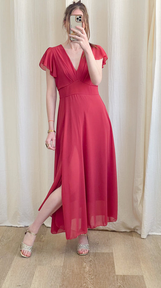 Robe Manon – Robe longue fluide décolleté cache-cœur manches volantées