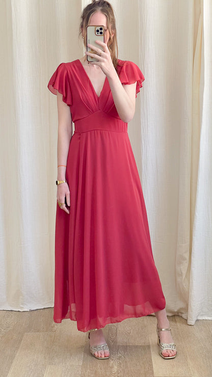 Robe Manon – Robe longue fluide décolleté cache-cœur manches volantées
