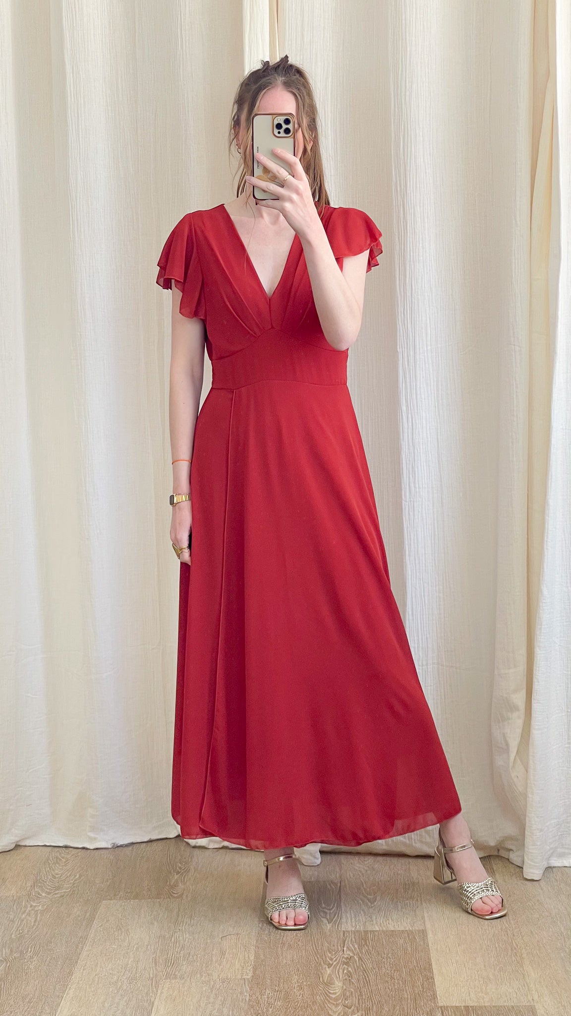 Robe Manon – Robe longue fluide décolleté cache-cœur manches volantées