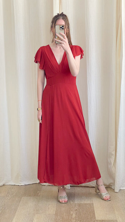 Robe Manon – Robe longue fluide décolleté cache-cœur manches volantées