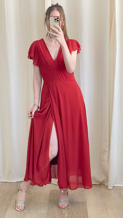 Robe Manon – Robe longue fluide décolleté cache-cœur manches volantées
