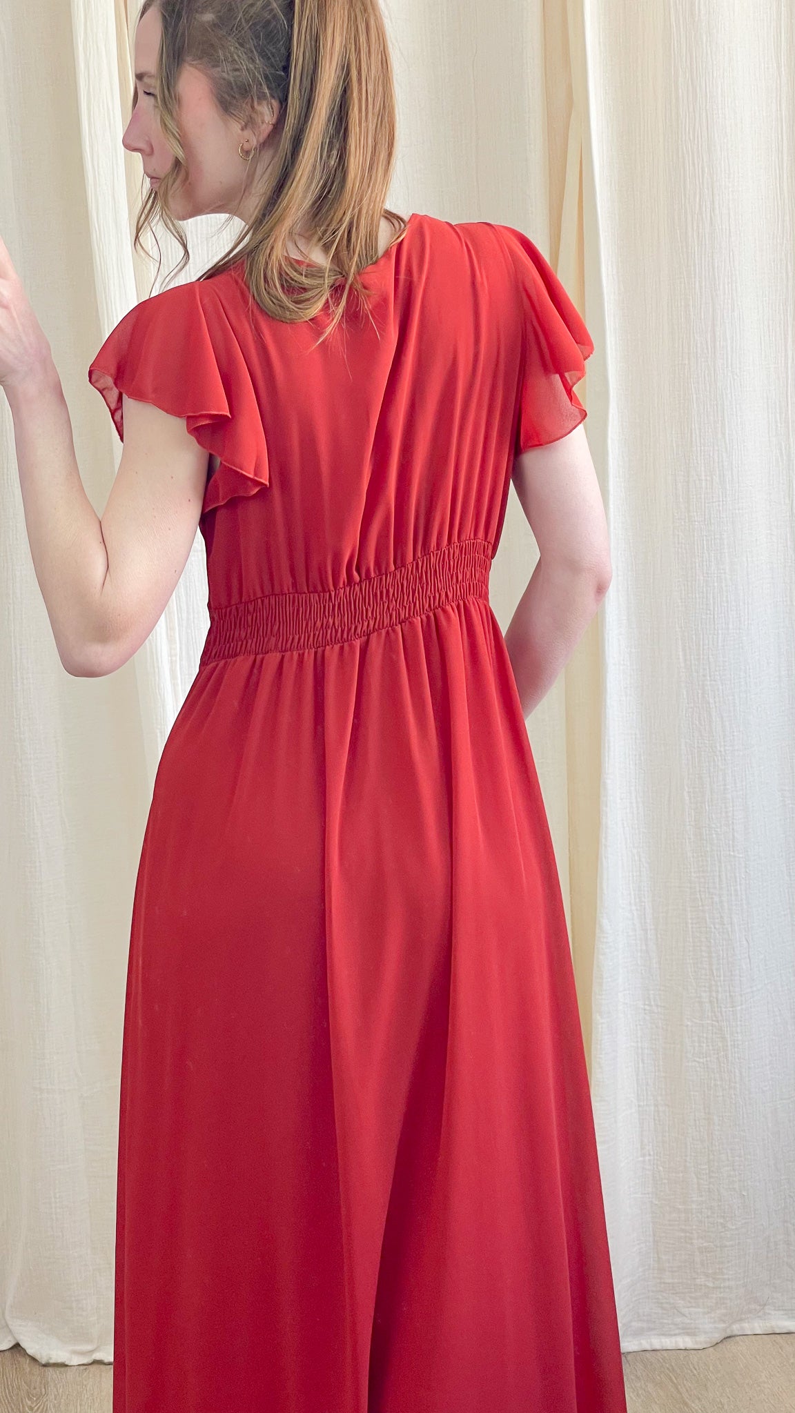 Robe Manon – Robe longue fluide décolleté cache-cœur manches volantées