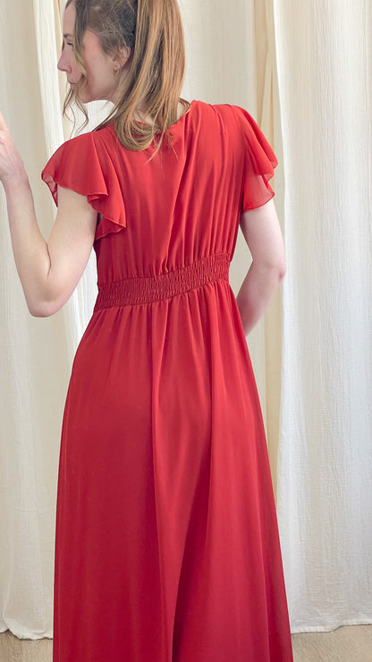 Robe Manon – Robe longue fluide décolleté cache-cœur manches volantées