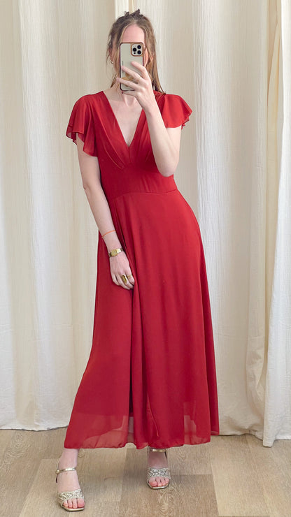 Robe Manon – Robe longue fluide décolleté cache-cœur manches volantées