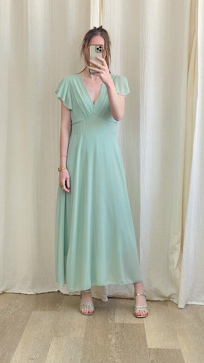 Robe Manon – Robe longue fluide décolleté cache-cœur manches volantées