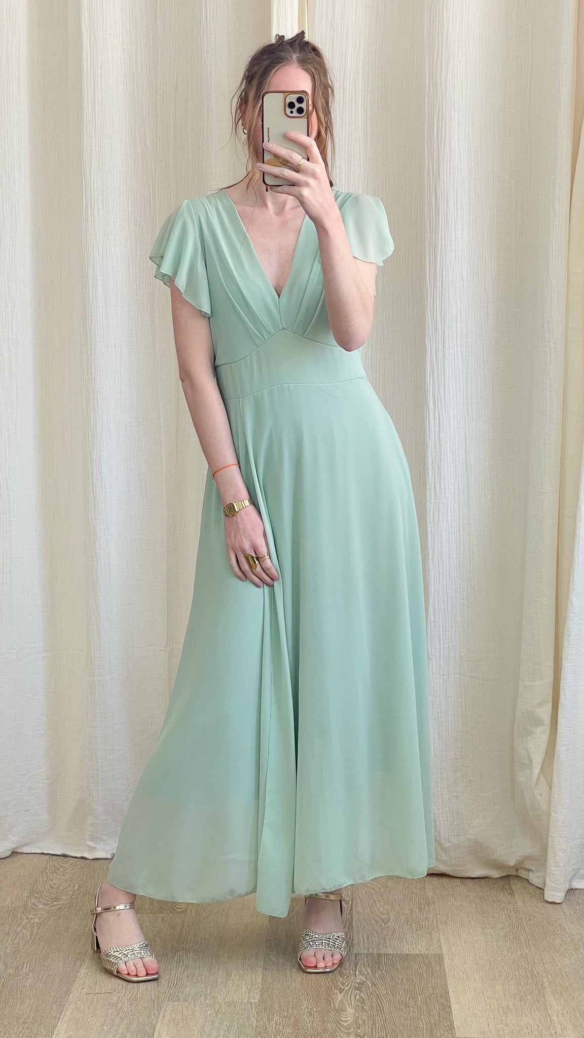 Robe Manon – Robe longue fluide décolleté cache-cœur manches volantées