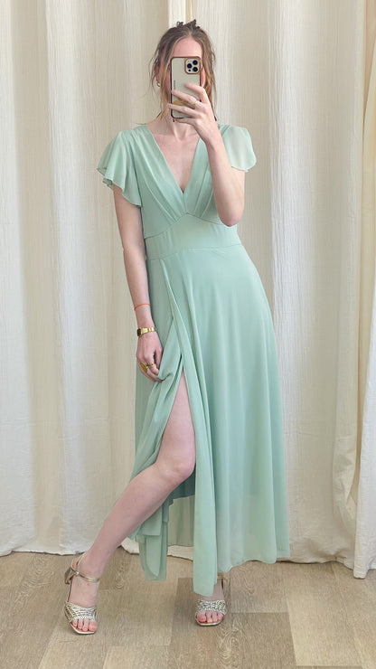 Robe Manon – Robe longue fluide décolleté cache-cœur manches volantées