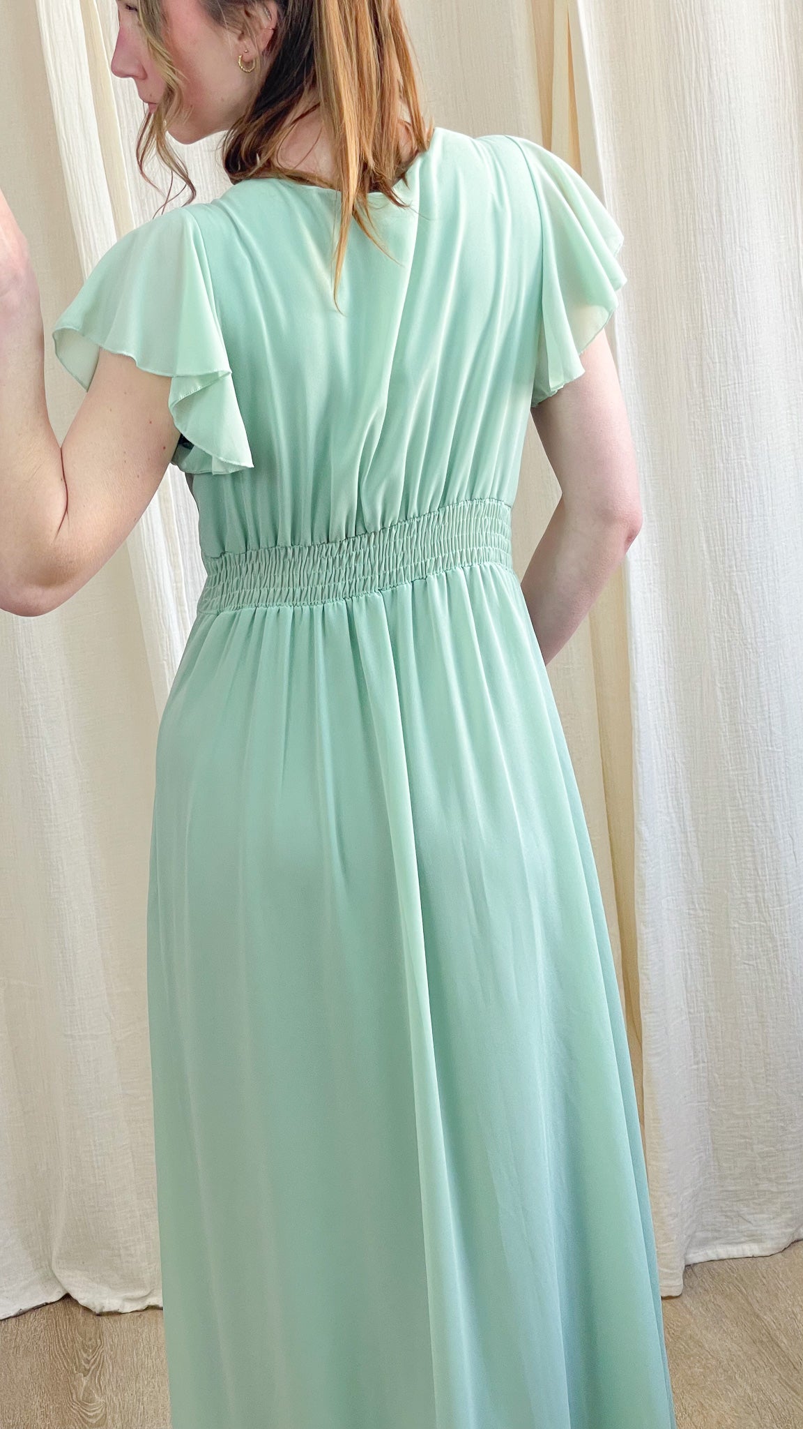 Robe Manon – Robe longue fluide décolleté cache-cœur manches volantées