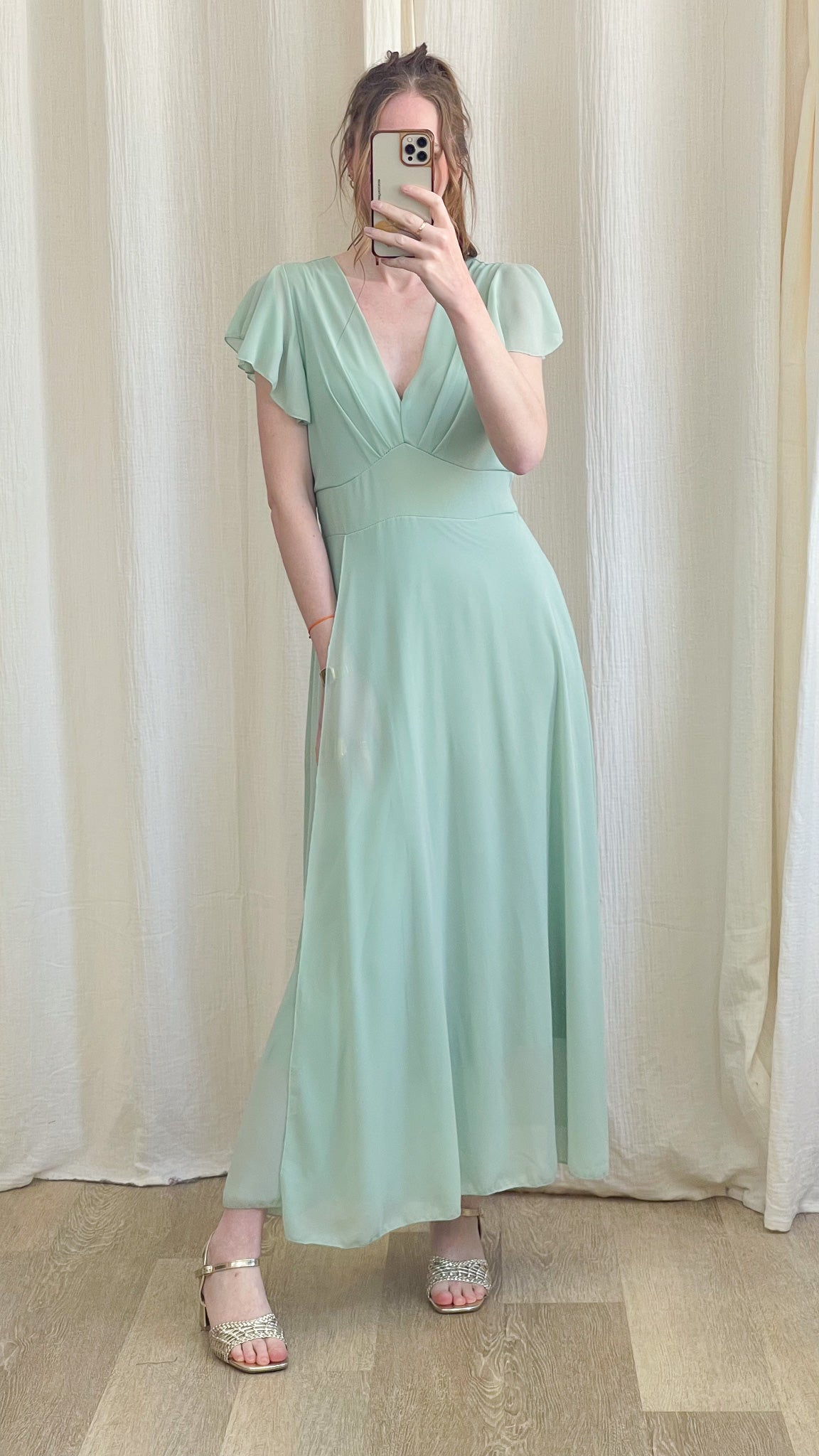 Robe Manon – Robe longue fluide décolleté cache-cœur manches volantées