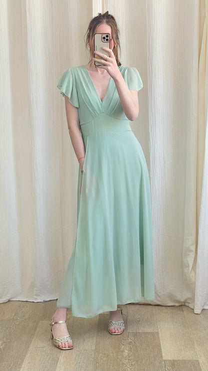 Robe Manon – Robe longue fluide décolleté cache-cœur manches volantées