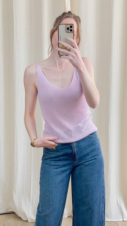 Débardeur rose paillettes maille fine lurex femme bretelles fines coupe ajustée top élégant été