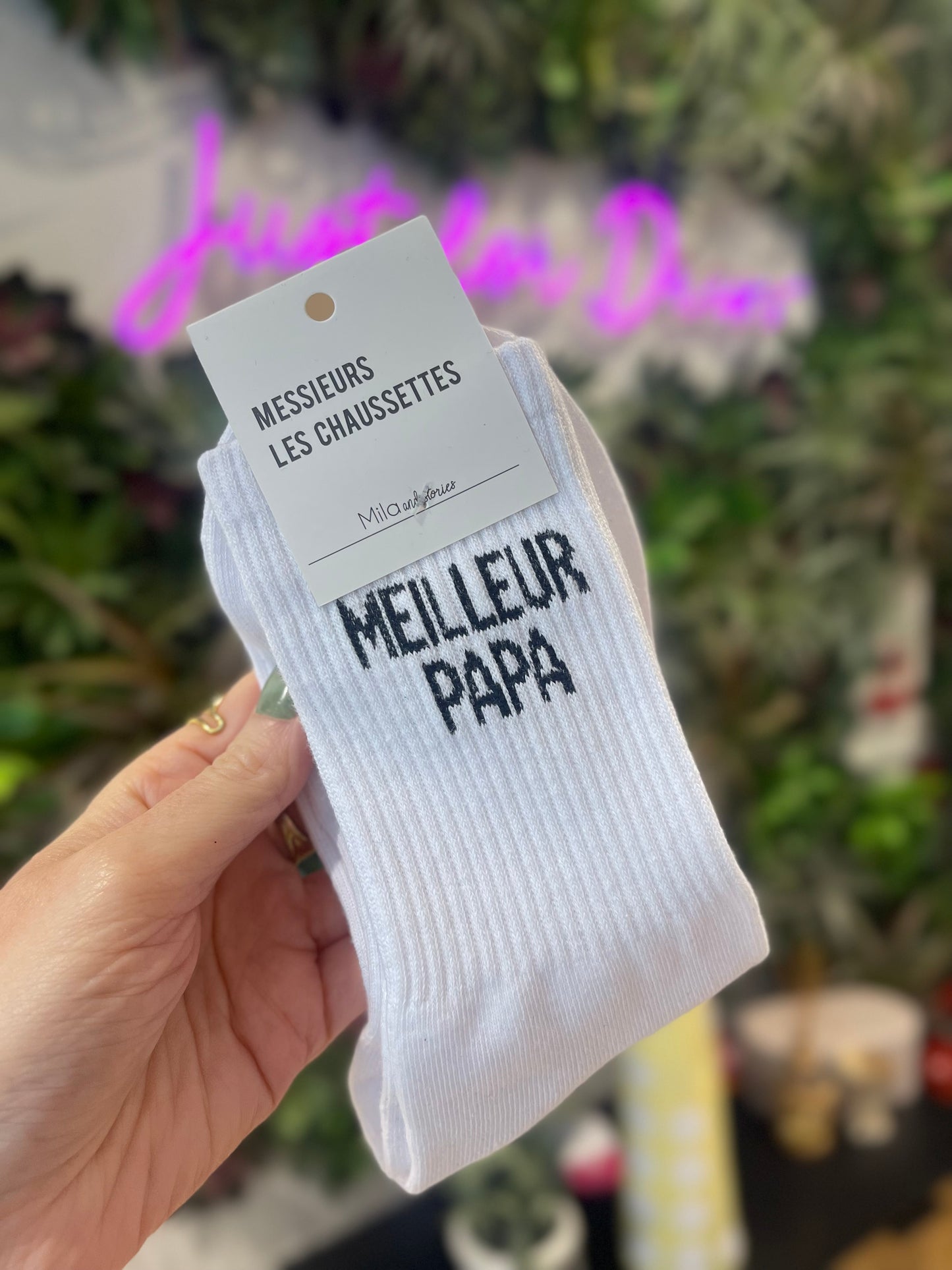 Chaussettes blanches homme message Meilleur Papa cadeau fête des pères Mila and Stories
