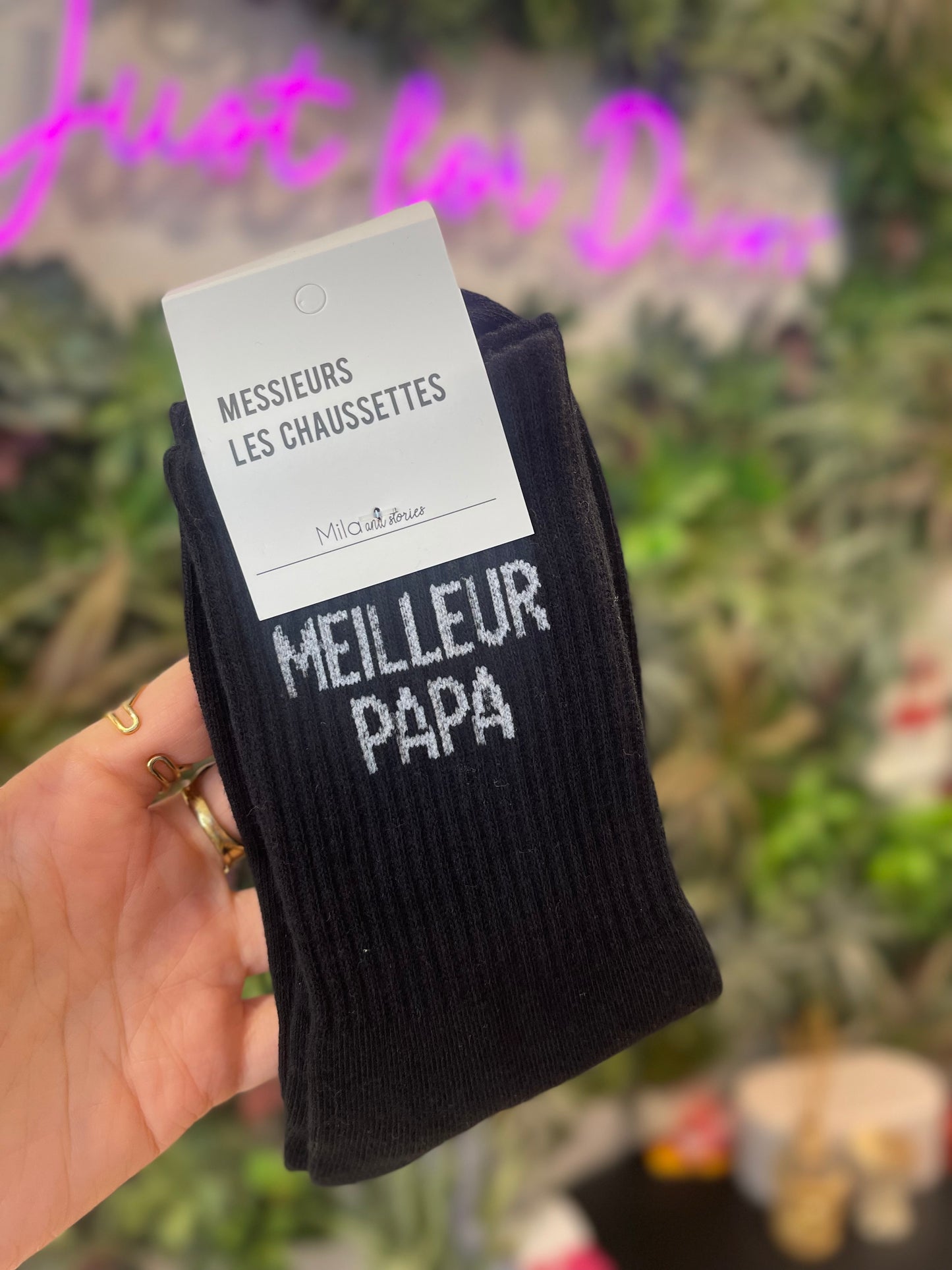 Chaussettes homme noires côtelées message Meilleur Papa idée cadeau fête des pères