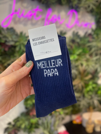 Chaussettes homme bleu marine message Meilleur Papa cadeau fête des pères idée originale