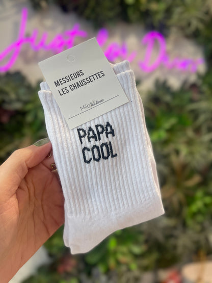 Chaussettes blanches homme message Papa cool cadeau fête des pères original Mila and Stories