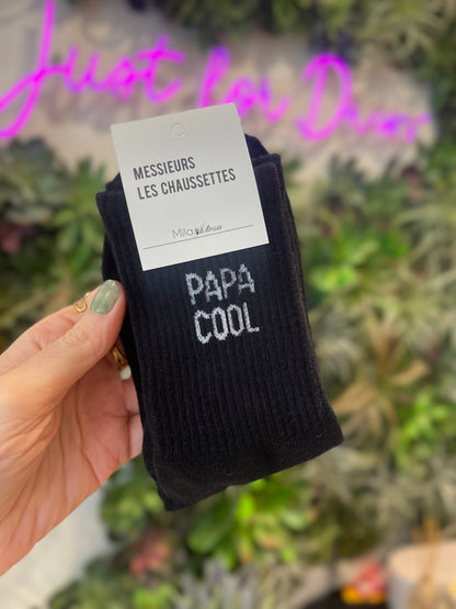 Chaussettes homme noires à message Papa cool en coton côtelé idée cadeau fête des pères