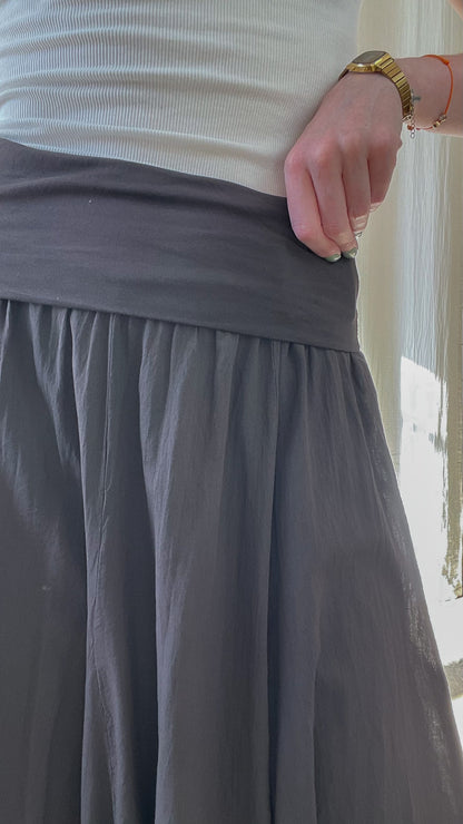 Jupe longue Miranda gris anthracite taille élastique froncée fluide légère femme style bohème décontracté