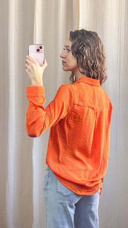 Chemise Thaïs - Chemise orange satinée fluide