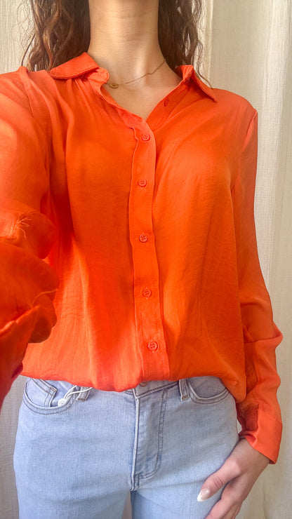 Chemise Thaïs - Chemise orange satinée fluide