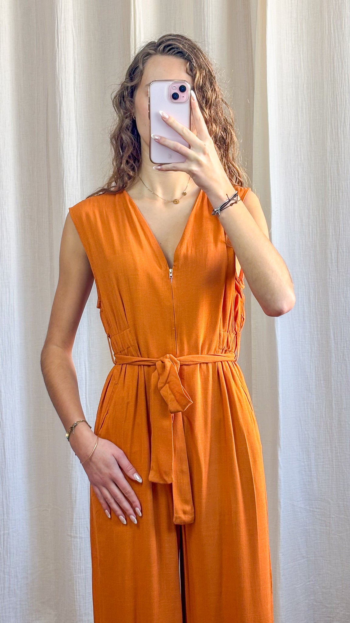 Combinaison Livia - Combinaison pantalon fluide orange ceinturée