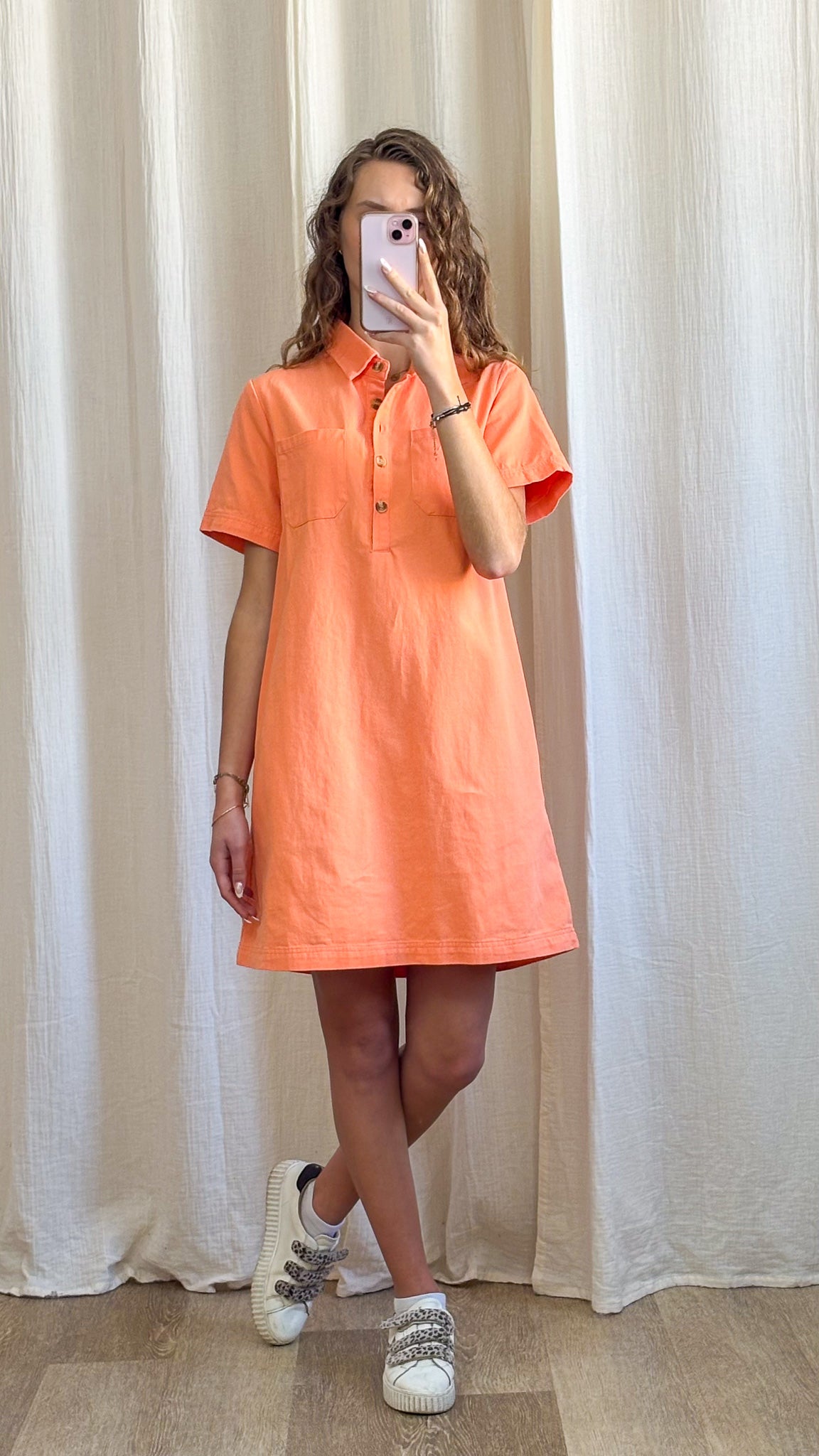 Robe Victoire - Robe droite col polo en coton orange