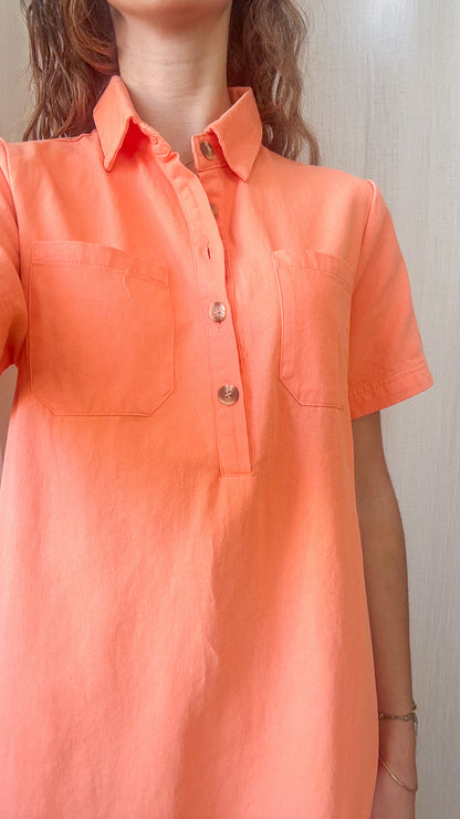 Robe Victoire - Robe droite col polo en coton orange