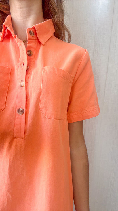 Robe Victoire - Robe droite col polo en coton orange