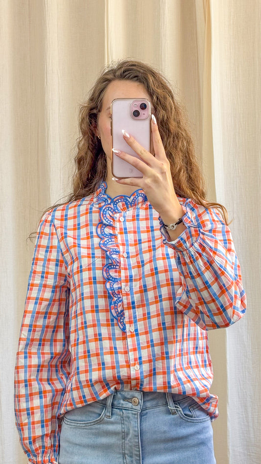 Blouse Livia - Chemise à carreaux col montant brodé
