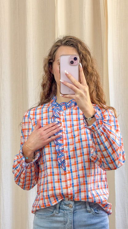 Blouse Livia - Chemise à carreaux col montant brodé