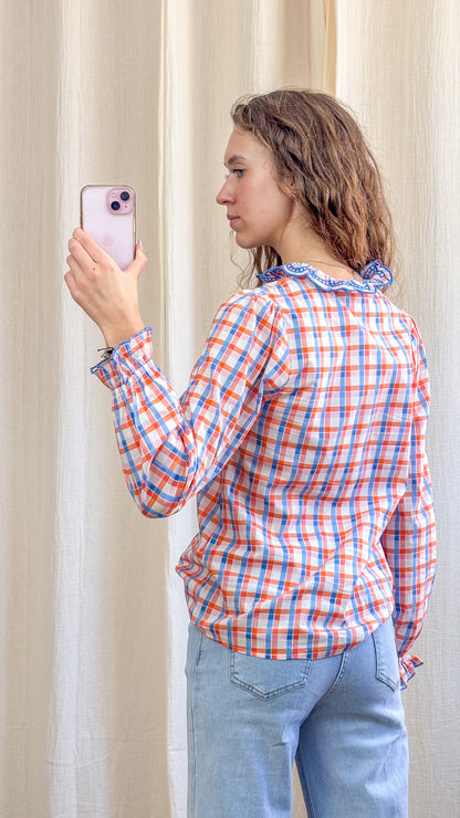 Blouse Livia - Chemise à carreaux col montant brodé