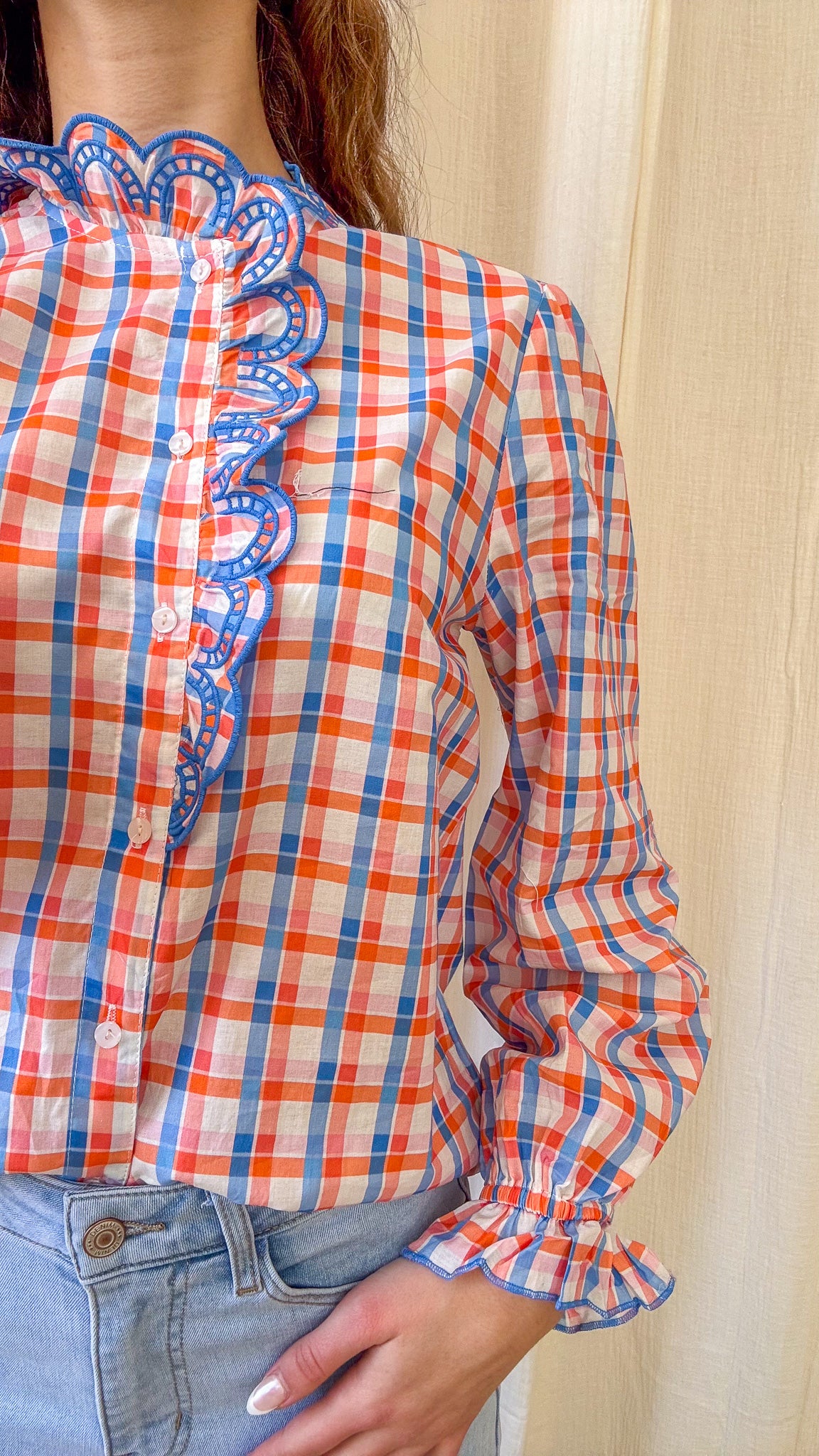 Blouse Livia - Chemise à carreaux col montant brodé