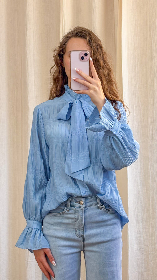 Blouse Maria - Blouse col lavallière effet gaufré