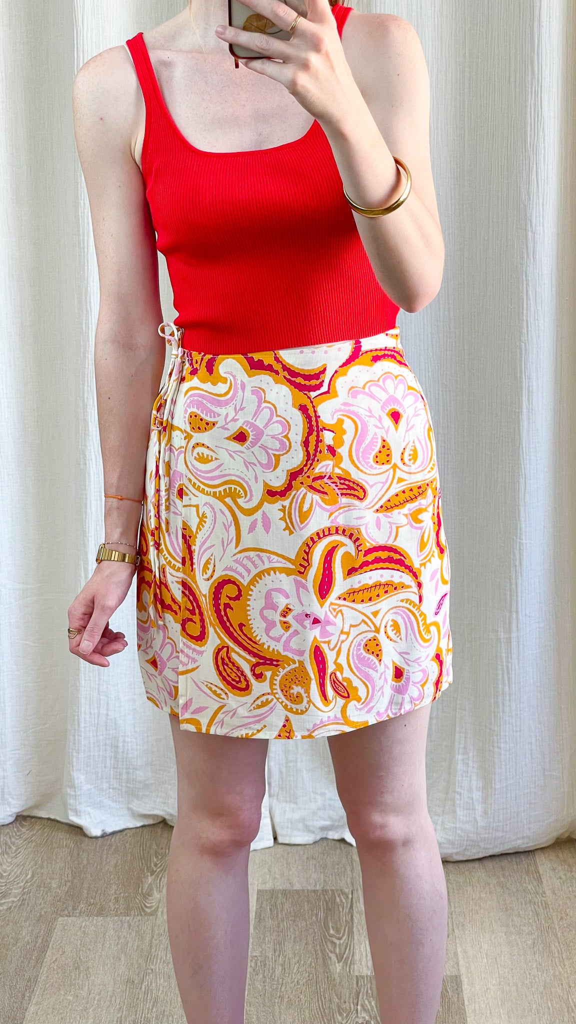 Jupe portefeuille Clémence imprimé paisley rose orange style bohème chic femme été
