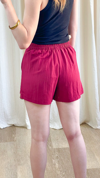 Jupe-short bordeaux femme coupe fluide taille élastique style portefeuille casual chic