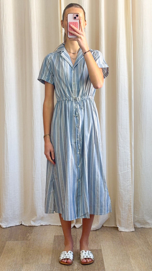 Robe Beatrix - Robe chemise rayée bleu et blanc