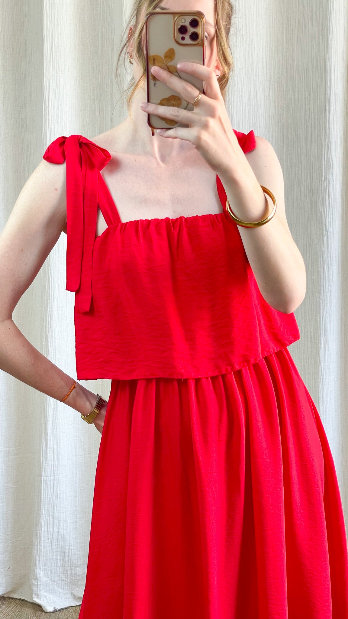 Robe Paula rouge vif à bretelles nouées style estival femme coupe fluide évasée