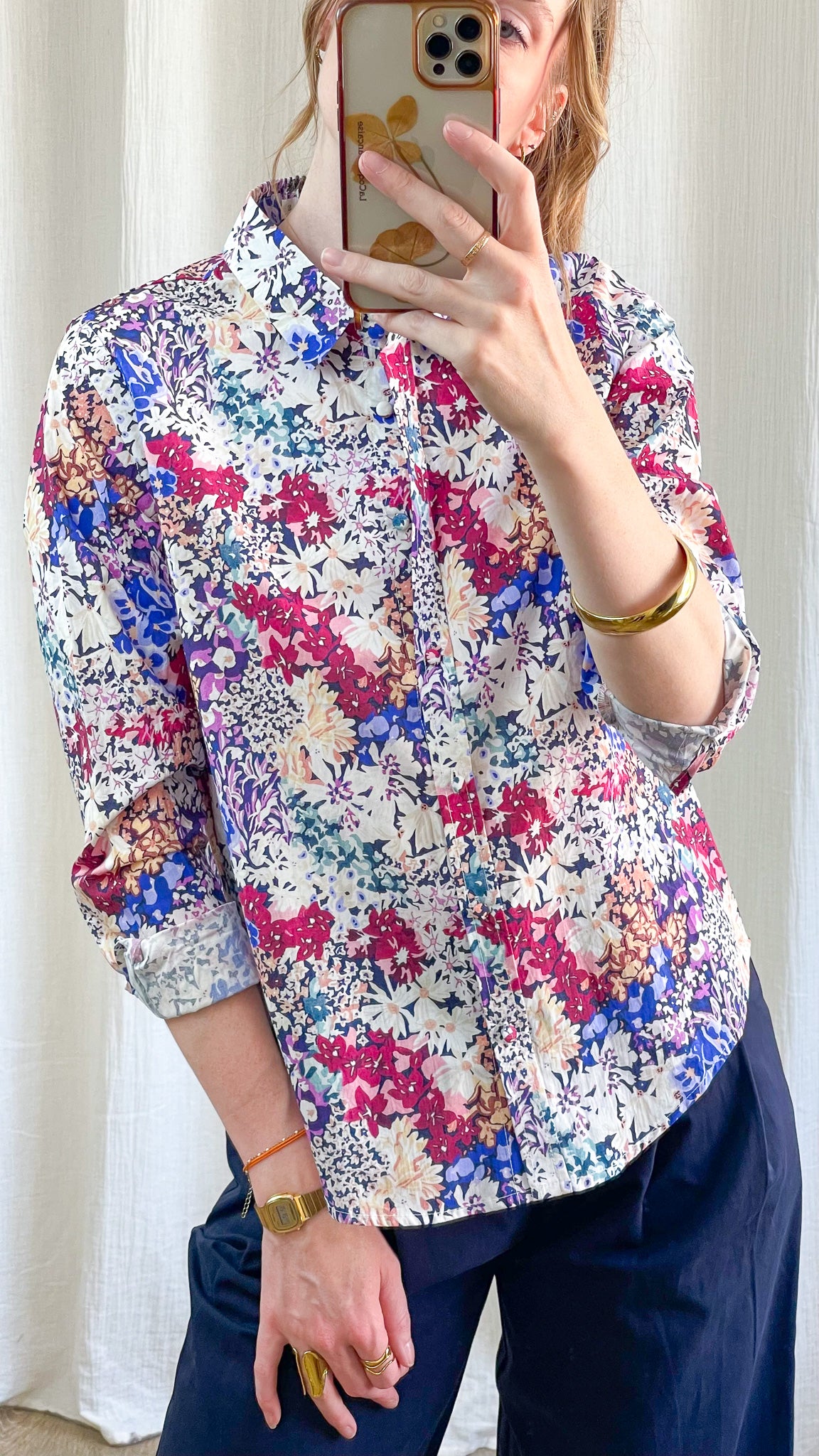 Chemise Carole fleurie multicolore imprimé liberty manches longues femme, blouse bohème chic printemps été