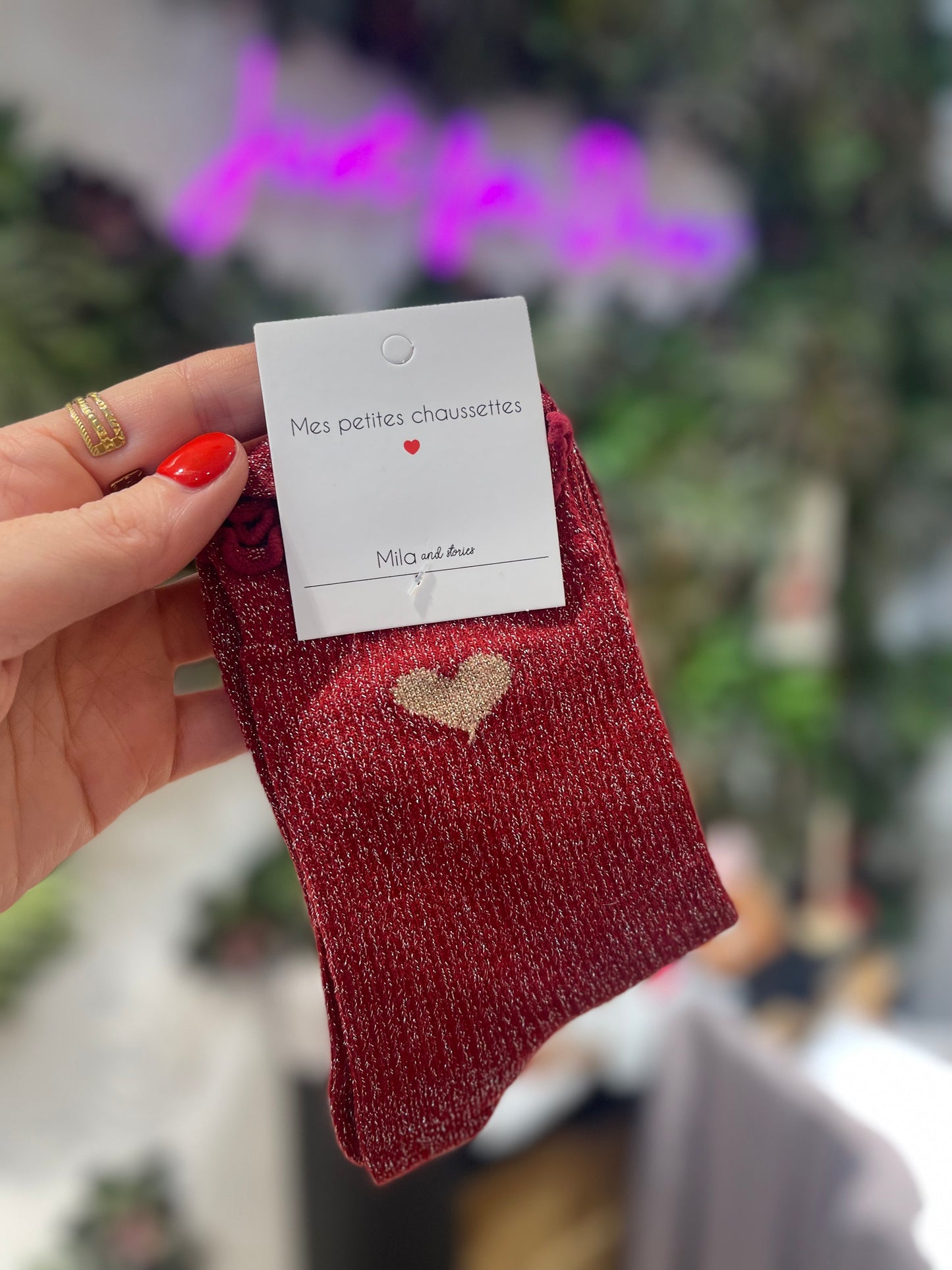 Chaussette à paillettes coeur