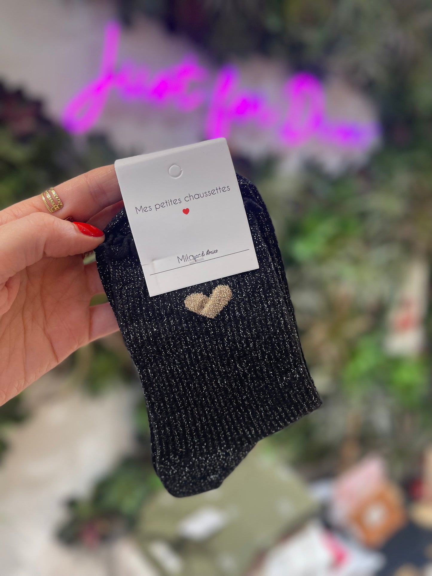 Chaussette à paillettes coeur