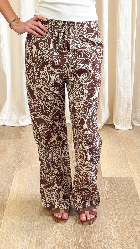 Pantalon Amélie - Pantalon fluide imprimé vert et blanc