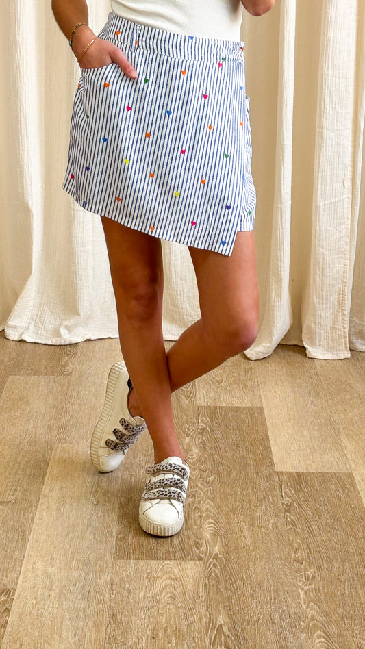 Jupe-short Aria - Jupe-short rayée à cœurs multicolores