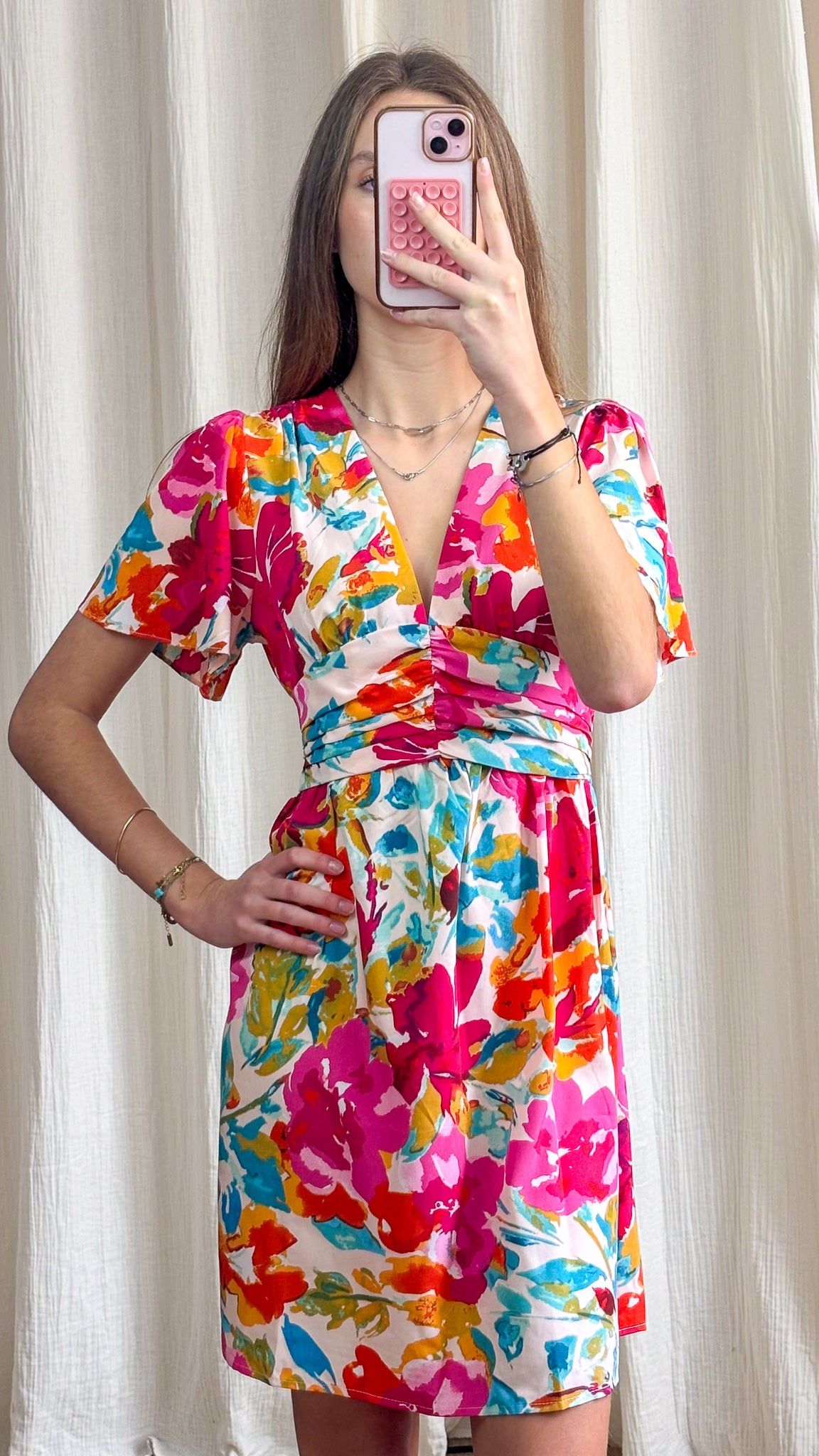 Robe Marius – Robe courte fluide imprimé floral coloré