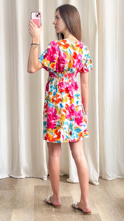 Robe Marius – Robe courte fluide imprimé floral coloré